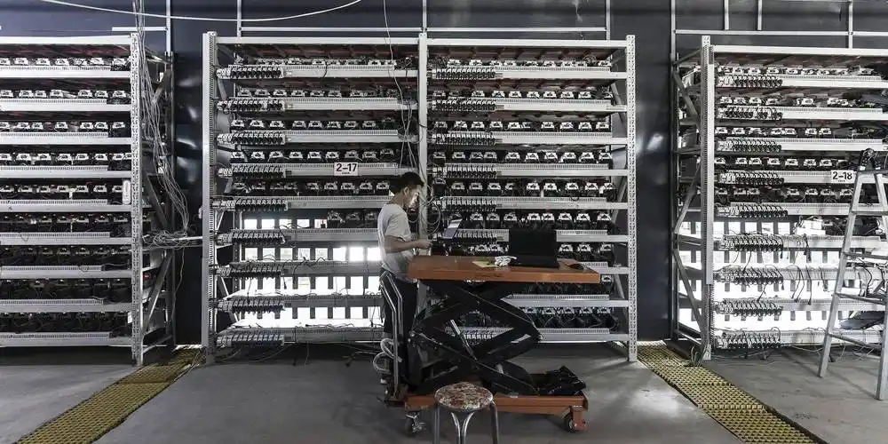 A vibrant mining farm showcasing multiple machines powered up